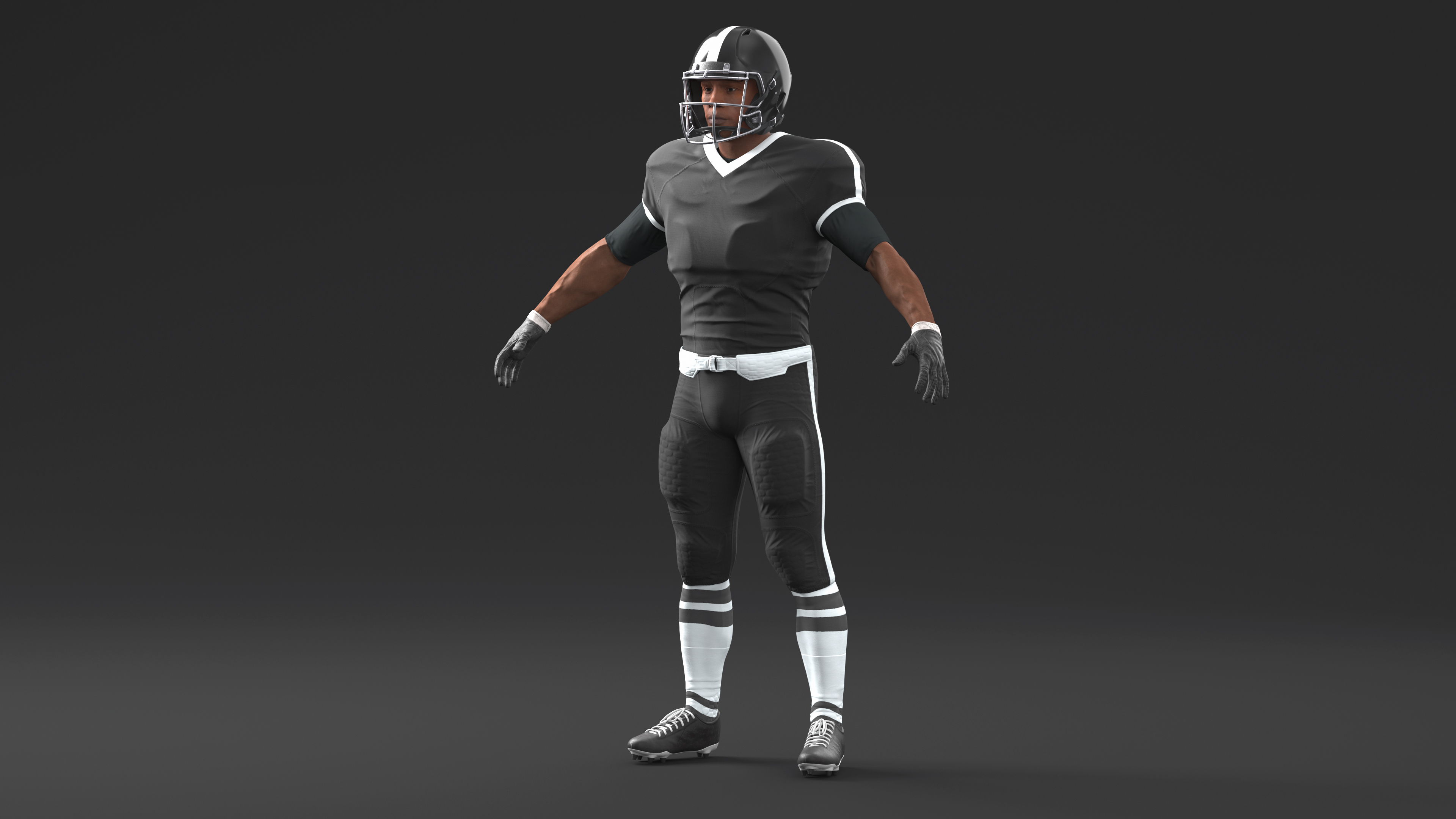 3D model Black Uniform Black Man Football Player Rigged for Cinema 4D
