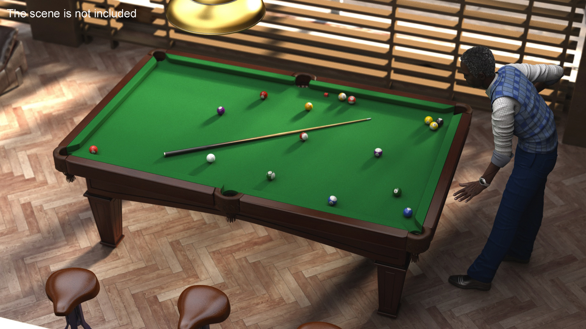 3D Billiard Table with Balls and Cue model