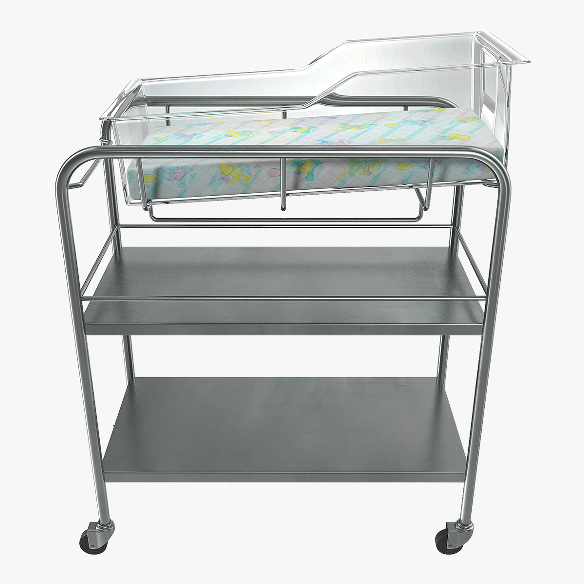 Stainless Steel Hospital Bassinet Carrier with Shelf