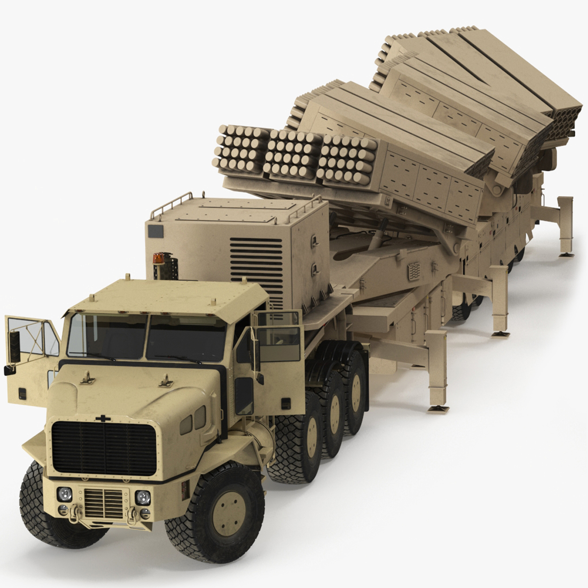 Rocket Launch System Jobaria with Oshkosh Transporter Sand Rigged for Cinema 4D 3D model