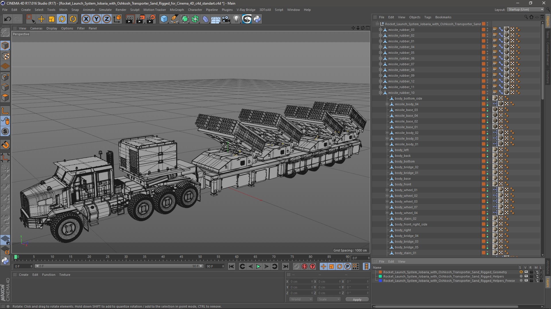Rocket Launch System Jobaria with Oshkosh Transporter Sand Rigged for Cinema 4D 3D model