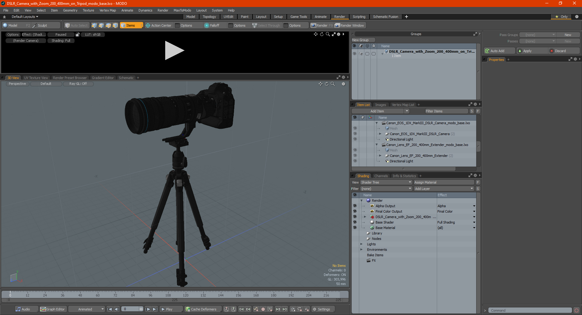 3D DSLR Camera with Zoom 200 400mm on Tripod