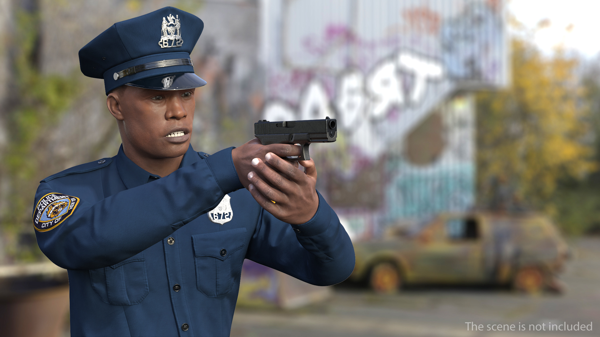 3D African American NYPD Cop Rigged Fur
