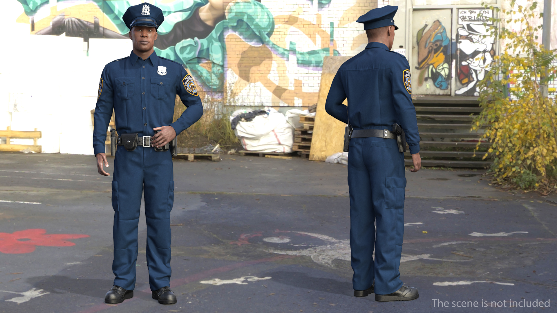 3D African American NYPD Cop Rigged Fur