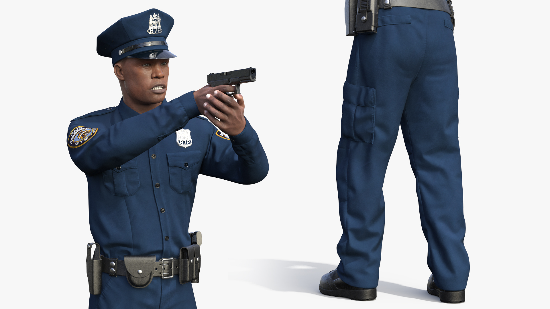 3D African American NYPD Cop Rigged Fur