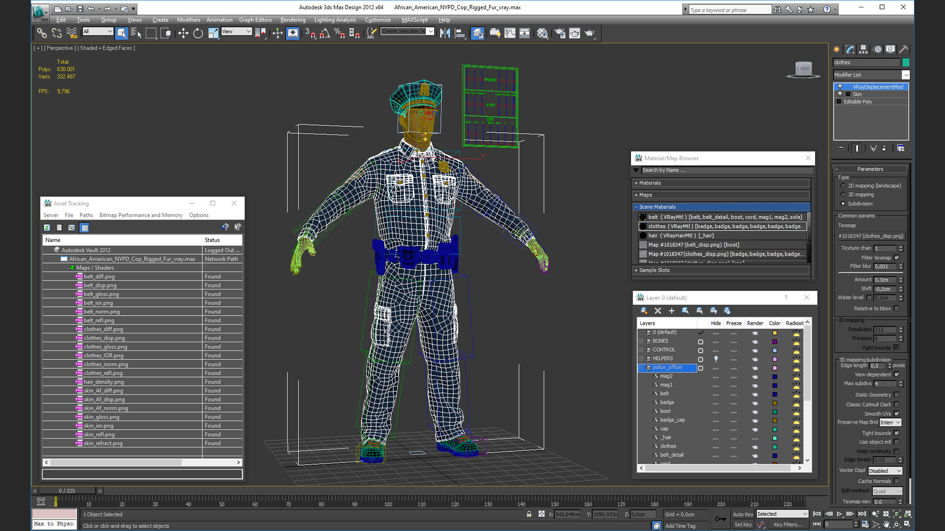 3D African American NYPD Cop Rigged Fur