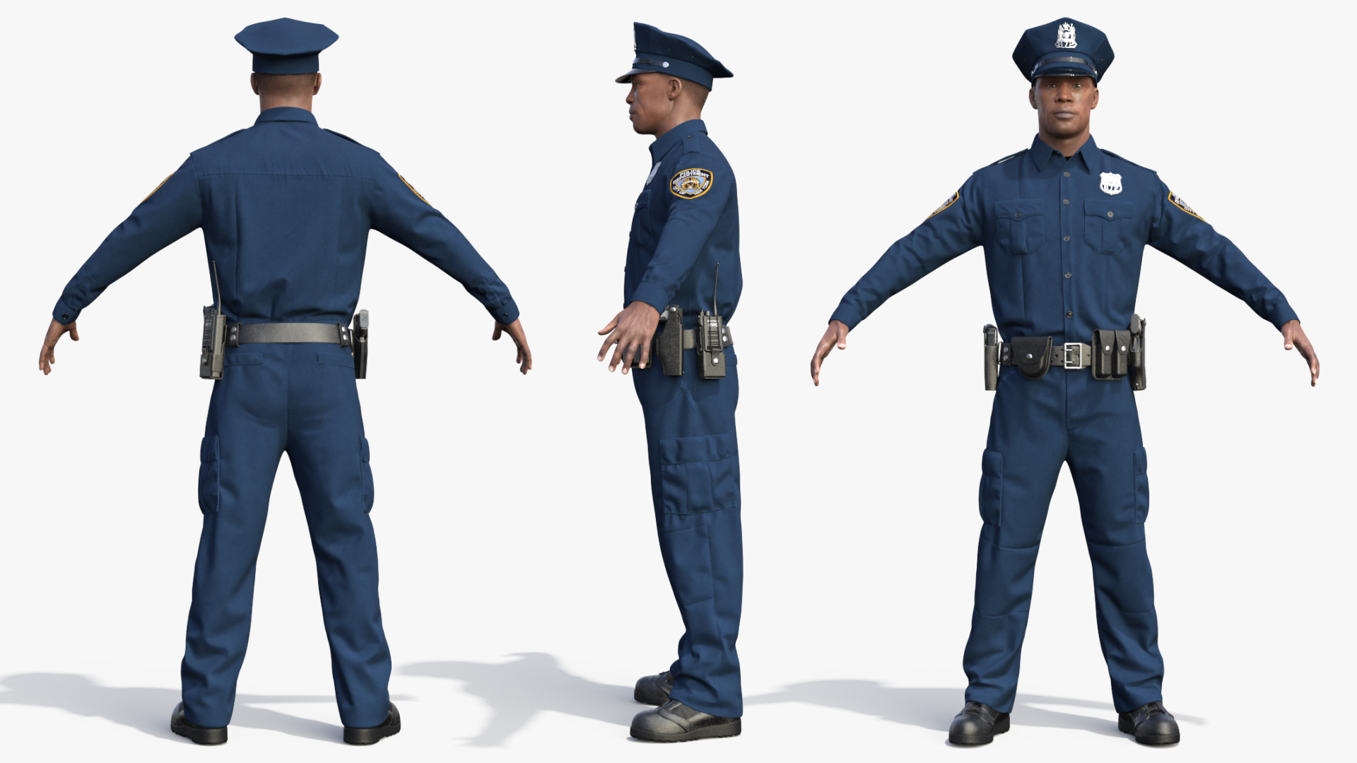 3D African American NYPD Cop Rigged Fur