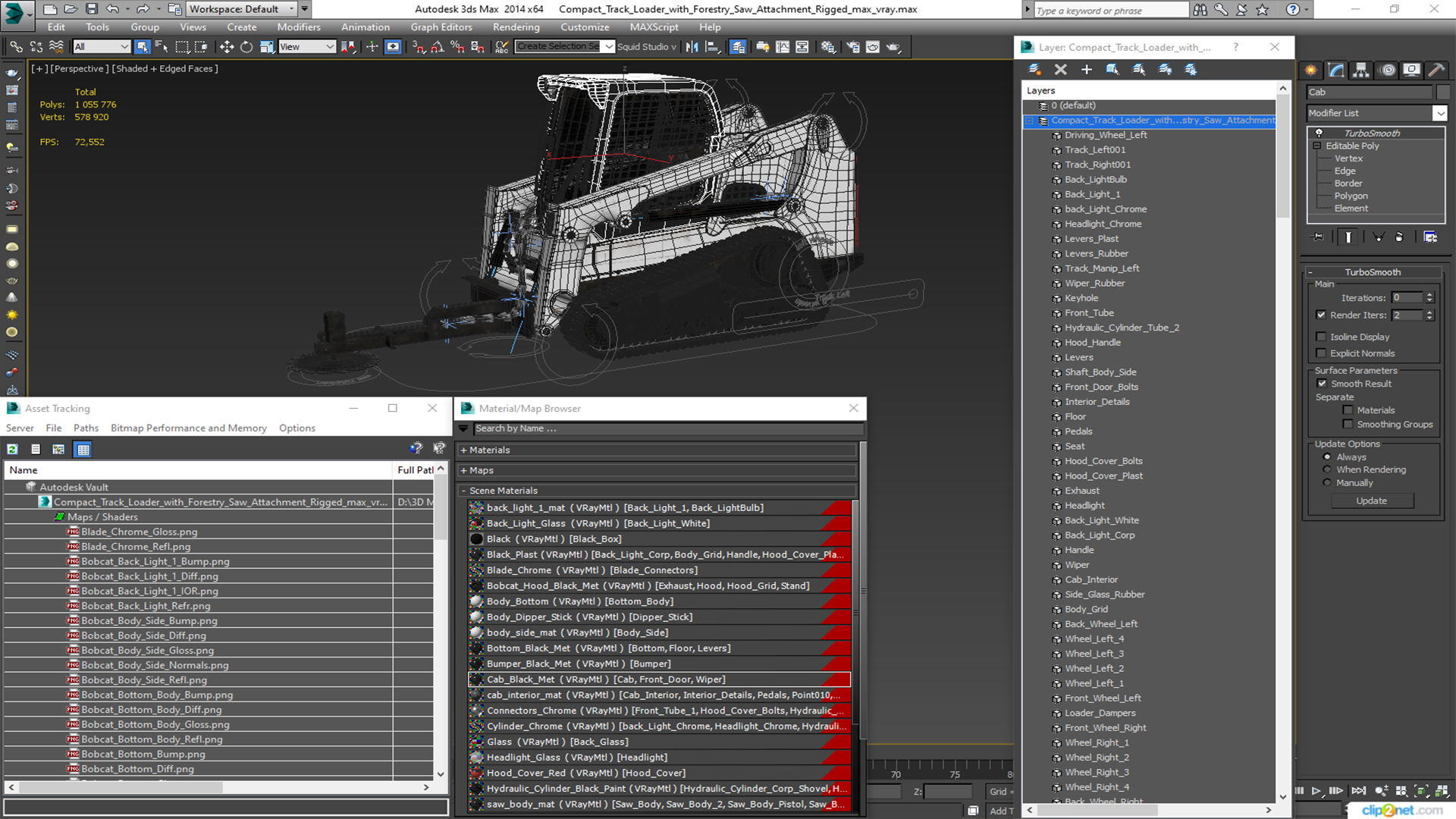 3D model Compact Track Loader with Forestry Saw Attachment Rigged for Cinema 4D