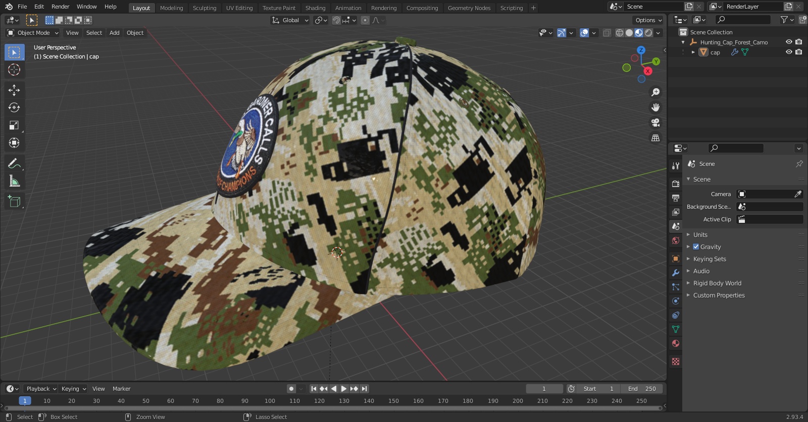 3D Hunting Cap Forest Camo model