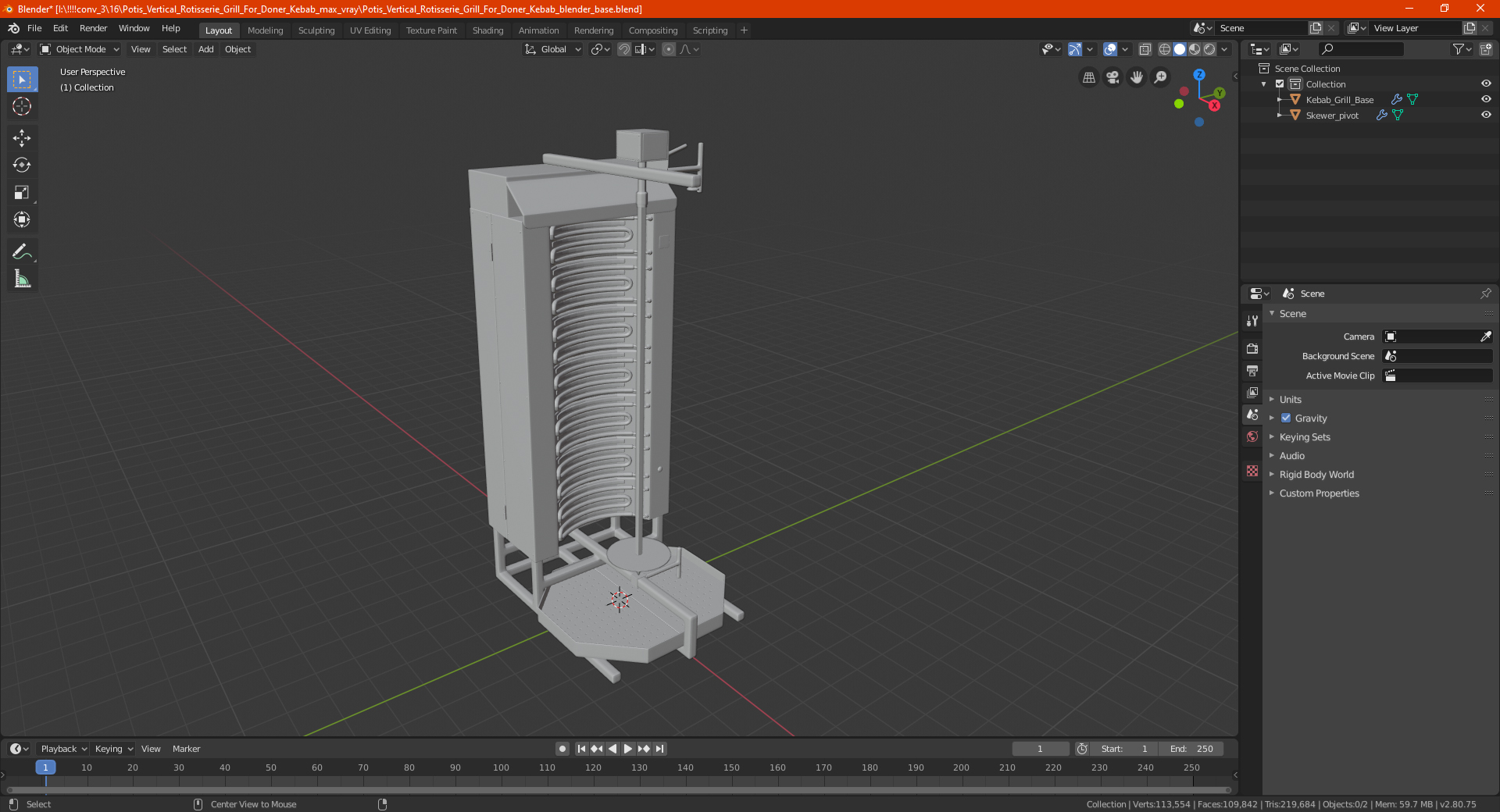 Potis Vertical Rotisserie Grill For Doner Kebab 3D
