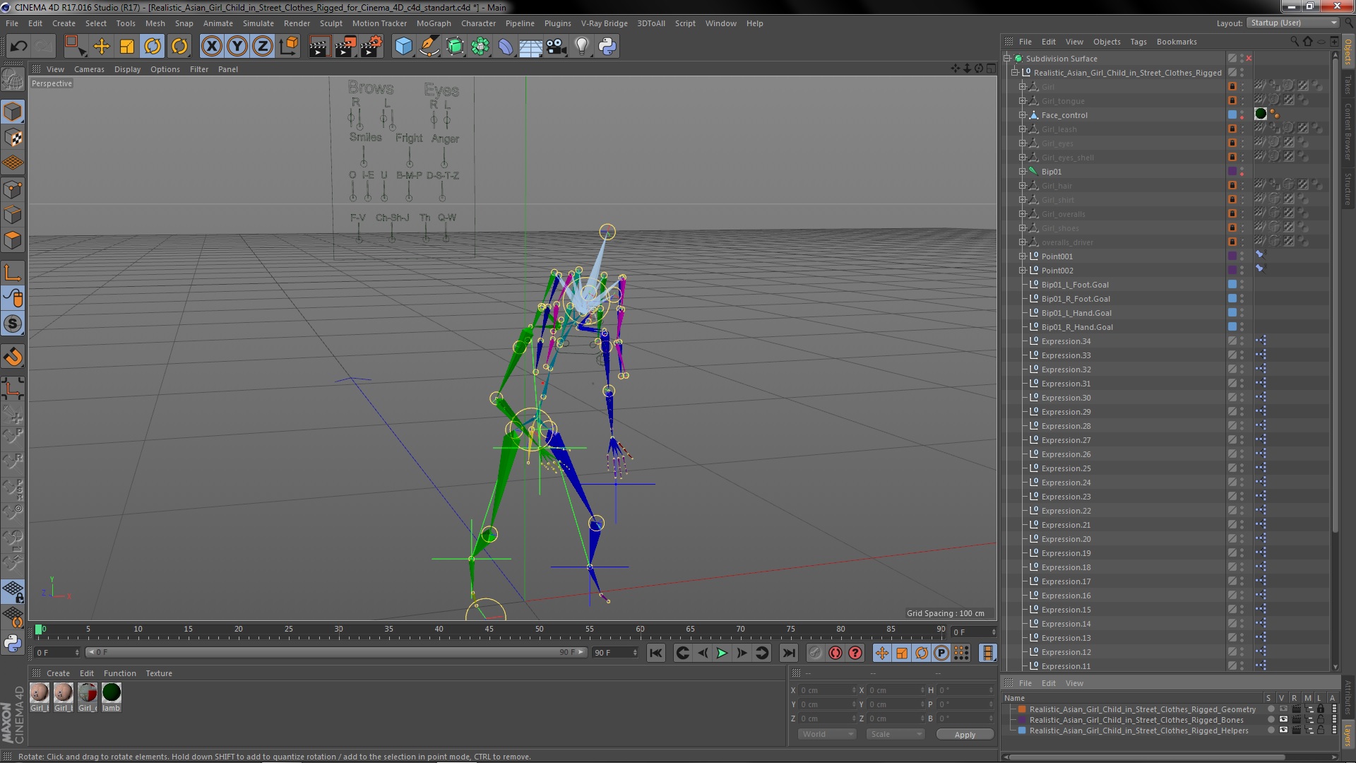 3D model Realistic Asian Girl Child in Street Clothes Rigged for Cinema 4D