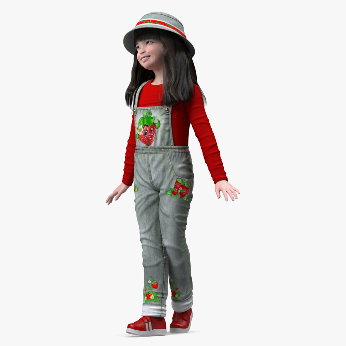 3D model Realistic Asian Girl Child in Street Clothes Rigged for Cinema 4D