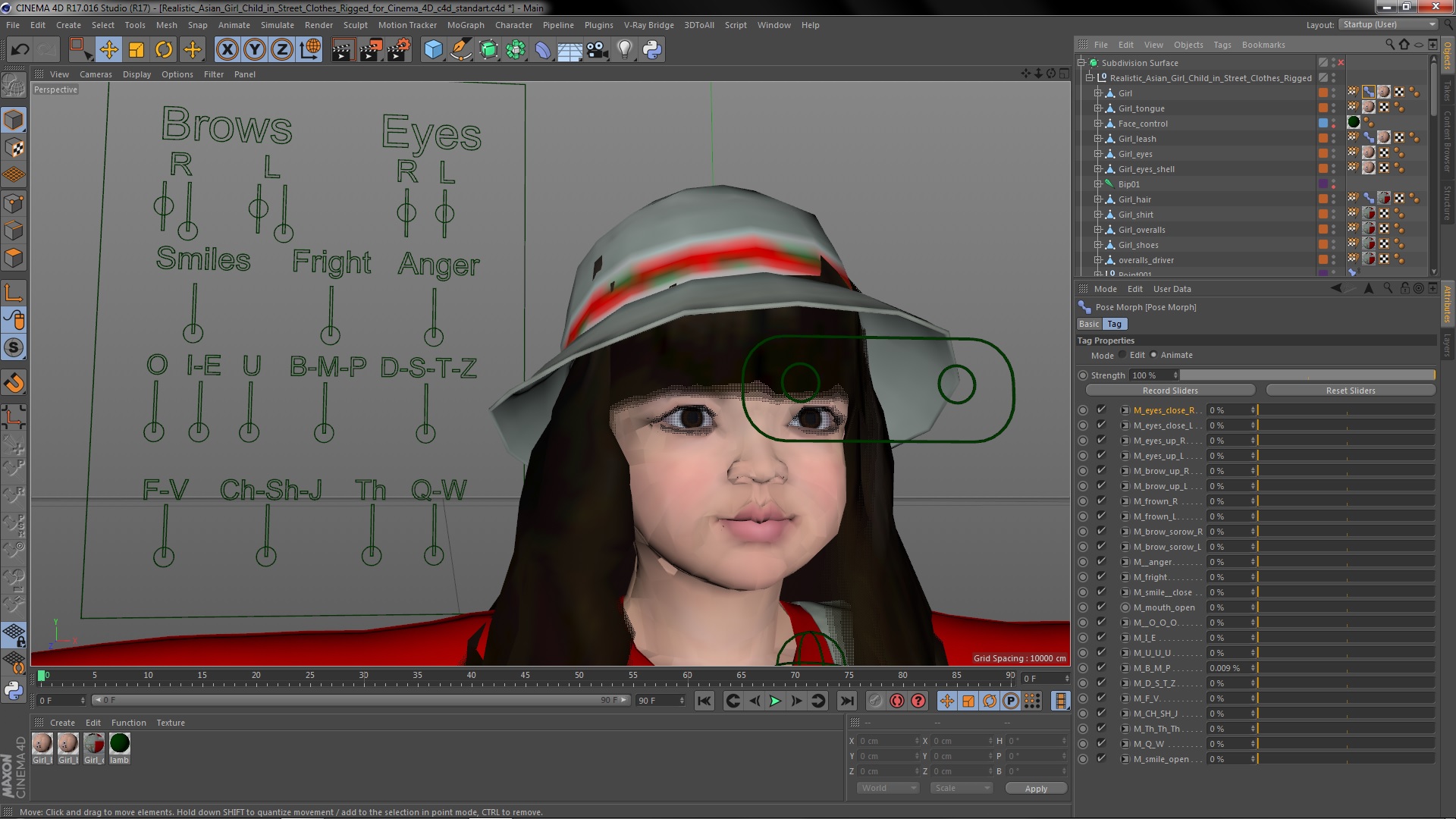 3D model Realistic Asian Girl Child in Street Clothes Rigged for Cinema 4D