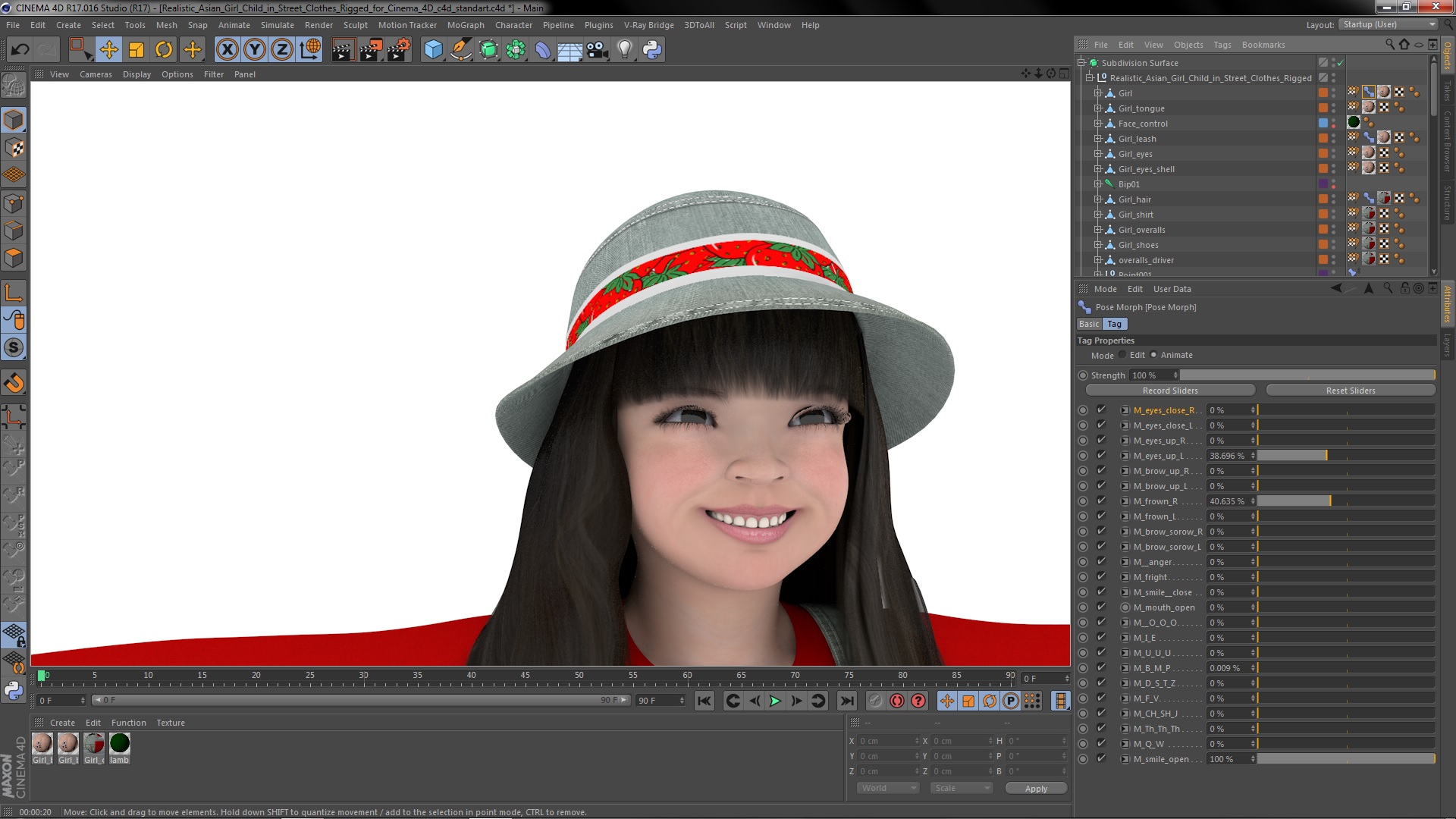 3D model Realistic Asian Girl Child in Street Clothes Rigged for Cinema 4D
