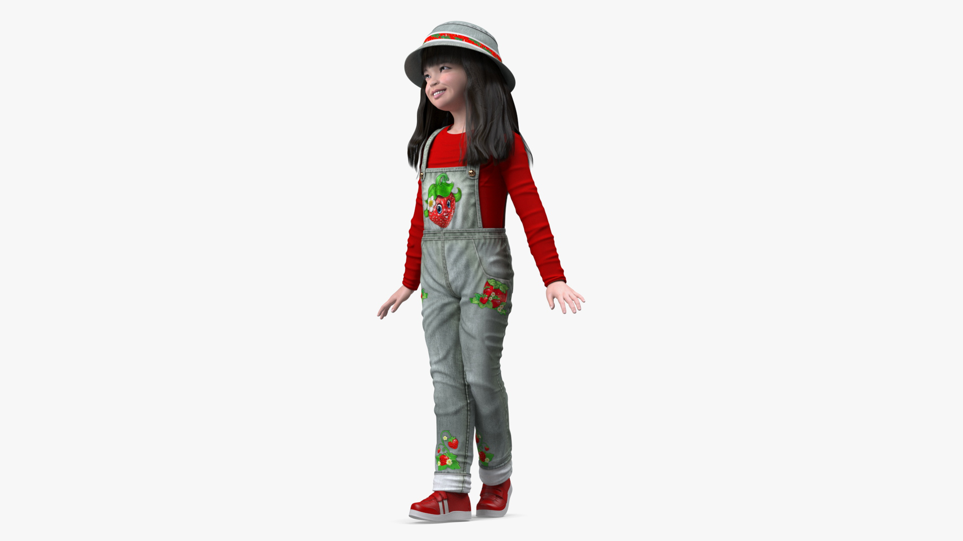 3D model Realistic Asian Girl Child in Street Clothes Rigged for Cinema 4D