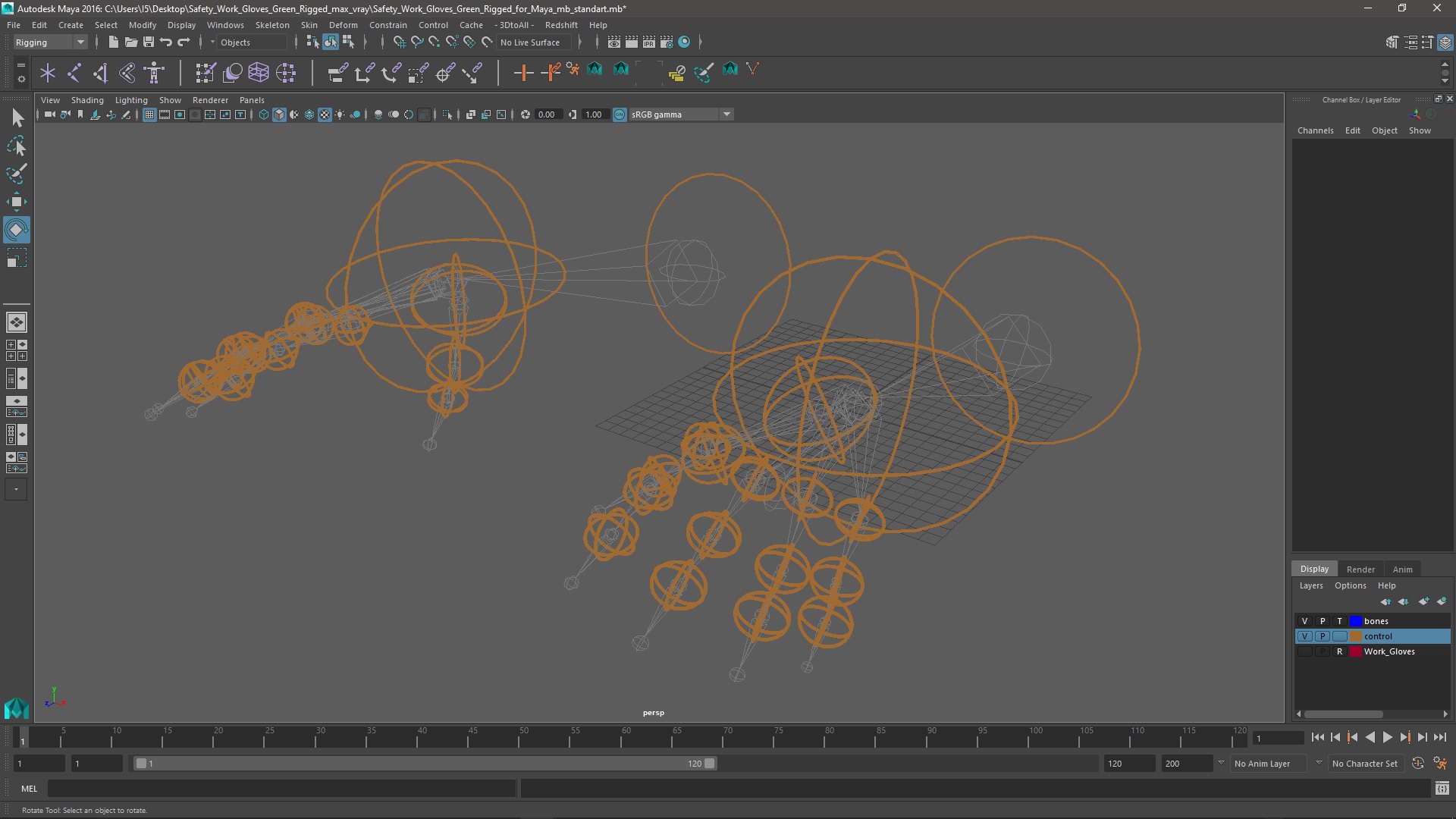 3D model Safety Work Gloves Green Rigged for Maya
