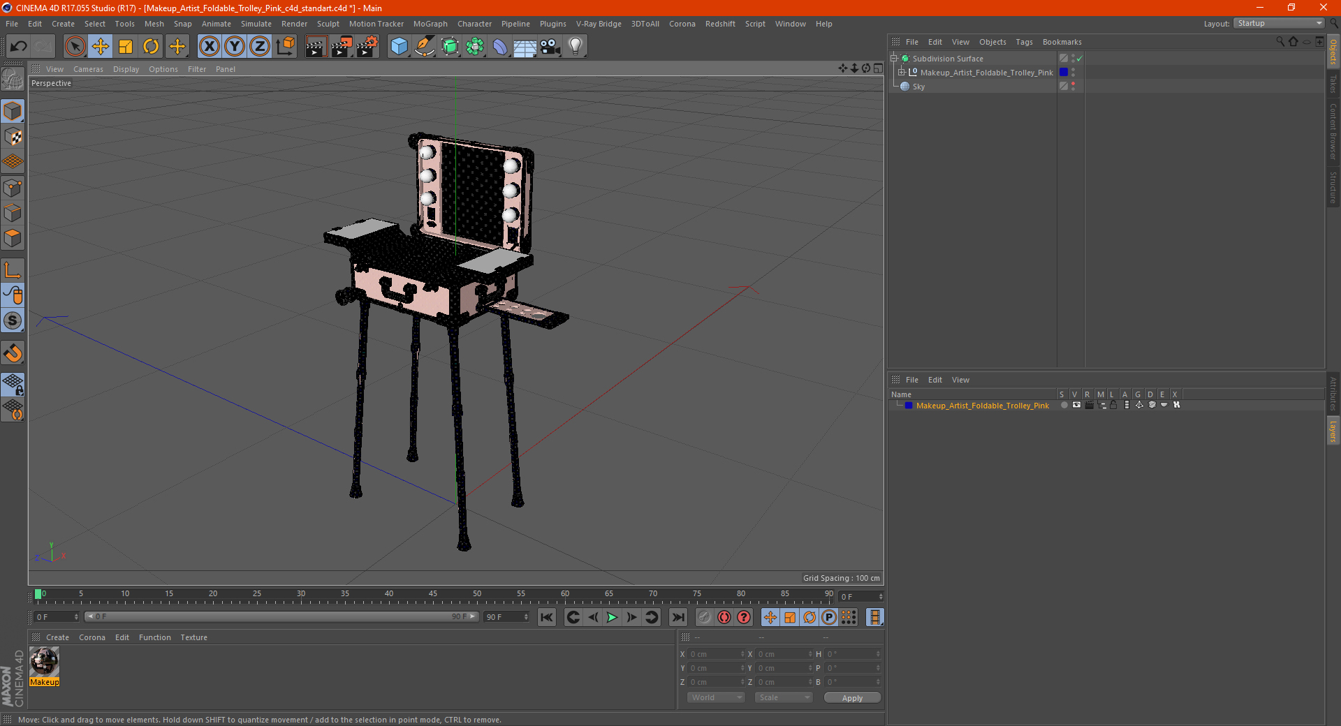 3D model Makeup Artist Foldable Trolley Pink