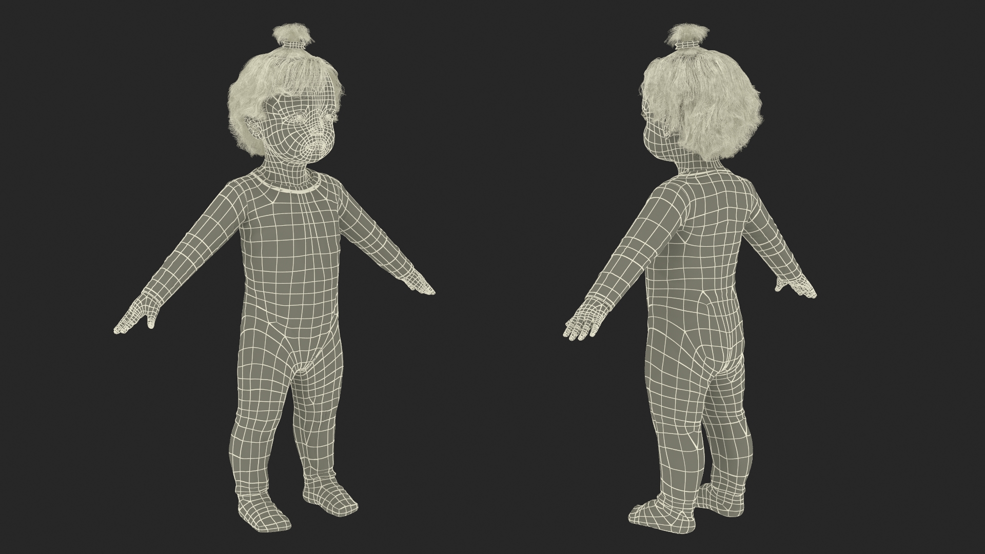 3D Baby Girl Wearing Full Bodysuit A-Pose model