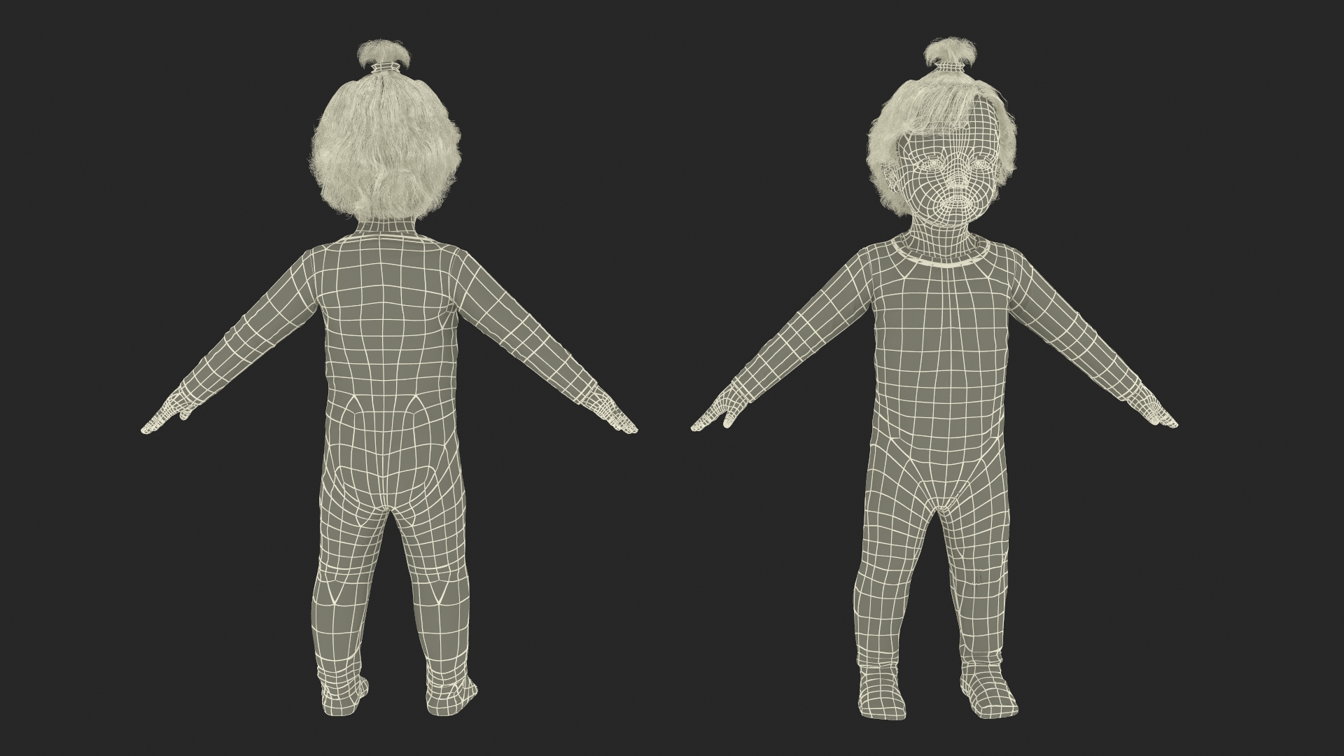 3D Baby Girl Wearing Full Bodysuit A-Pose model