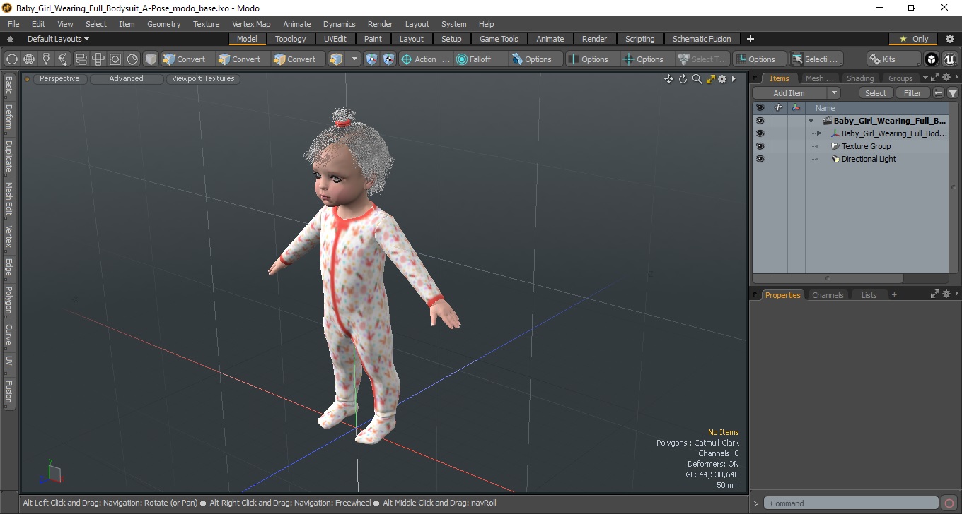 3D Baby Girl Wearing Full Bodysuit A-Pose model