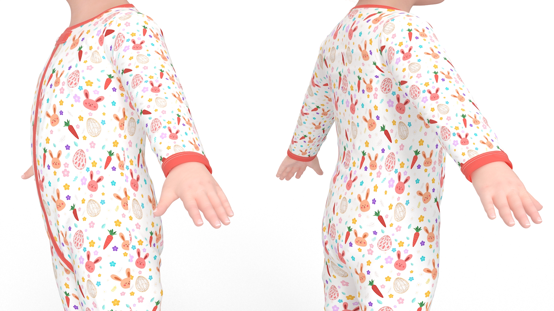 3D Baby Girl Wearing Full Bodysuit A-Pose model