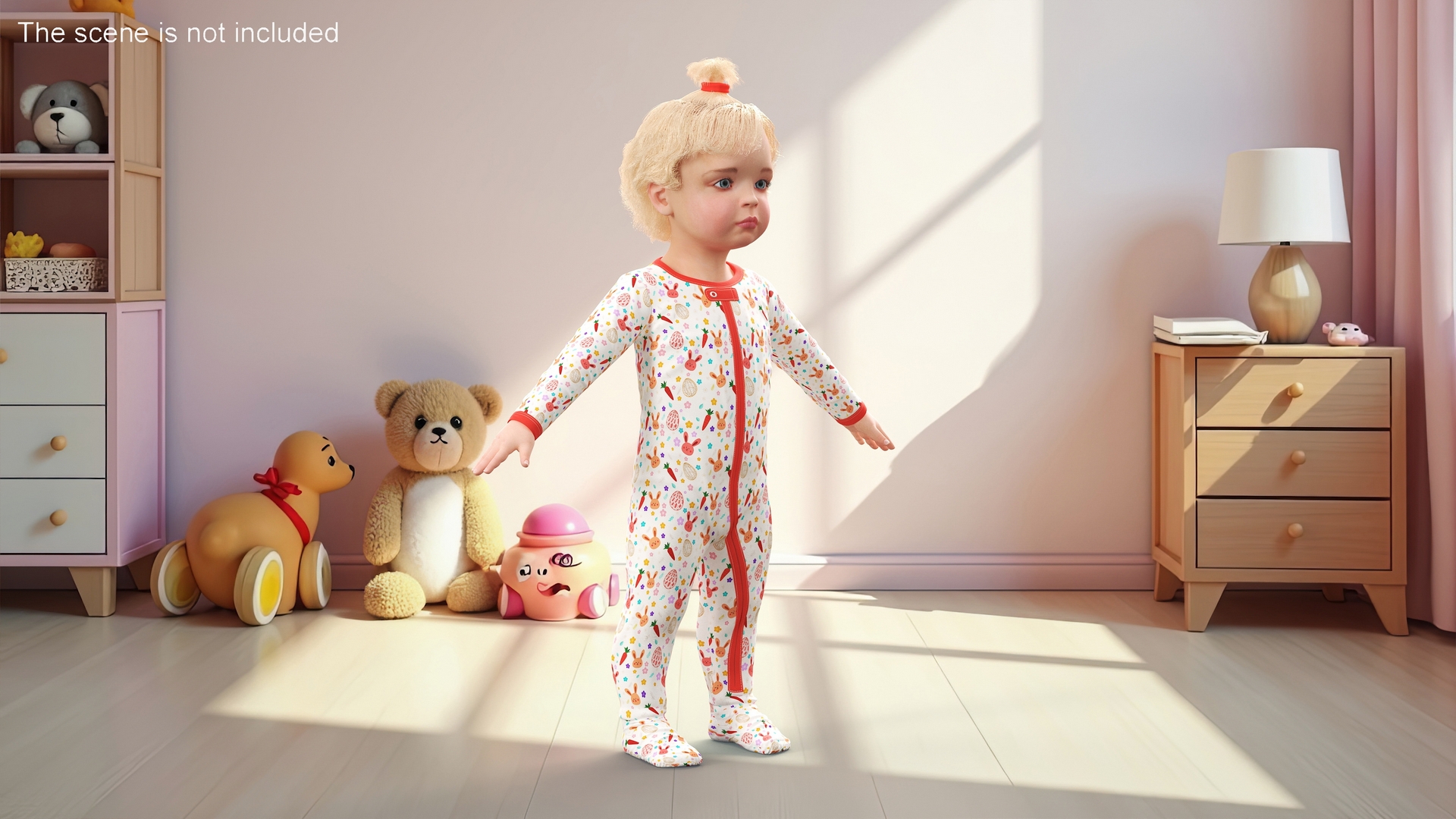 3D Baby Girl Wearing Full Bodysuit A-Pose model