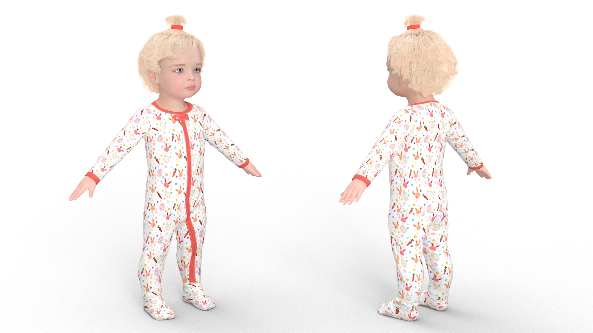 3D Baby Girl Wearing Full Bodysuit A-Pose model