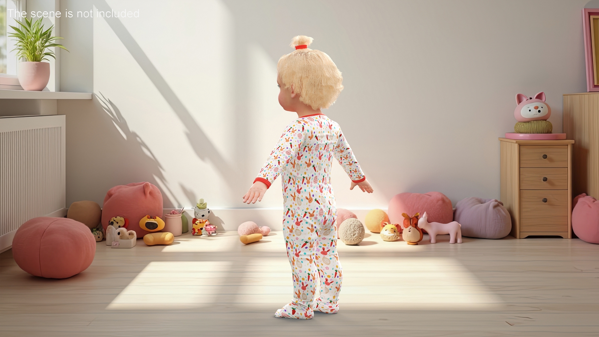 3D Baby Girl Wearing Full Bodysuit A-Pose model