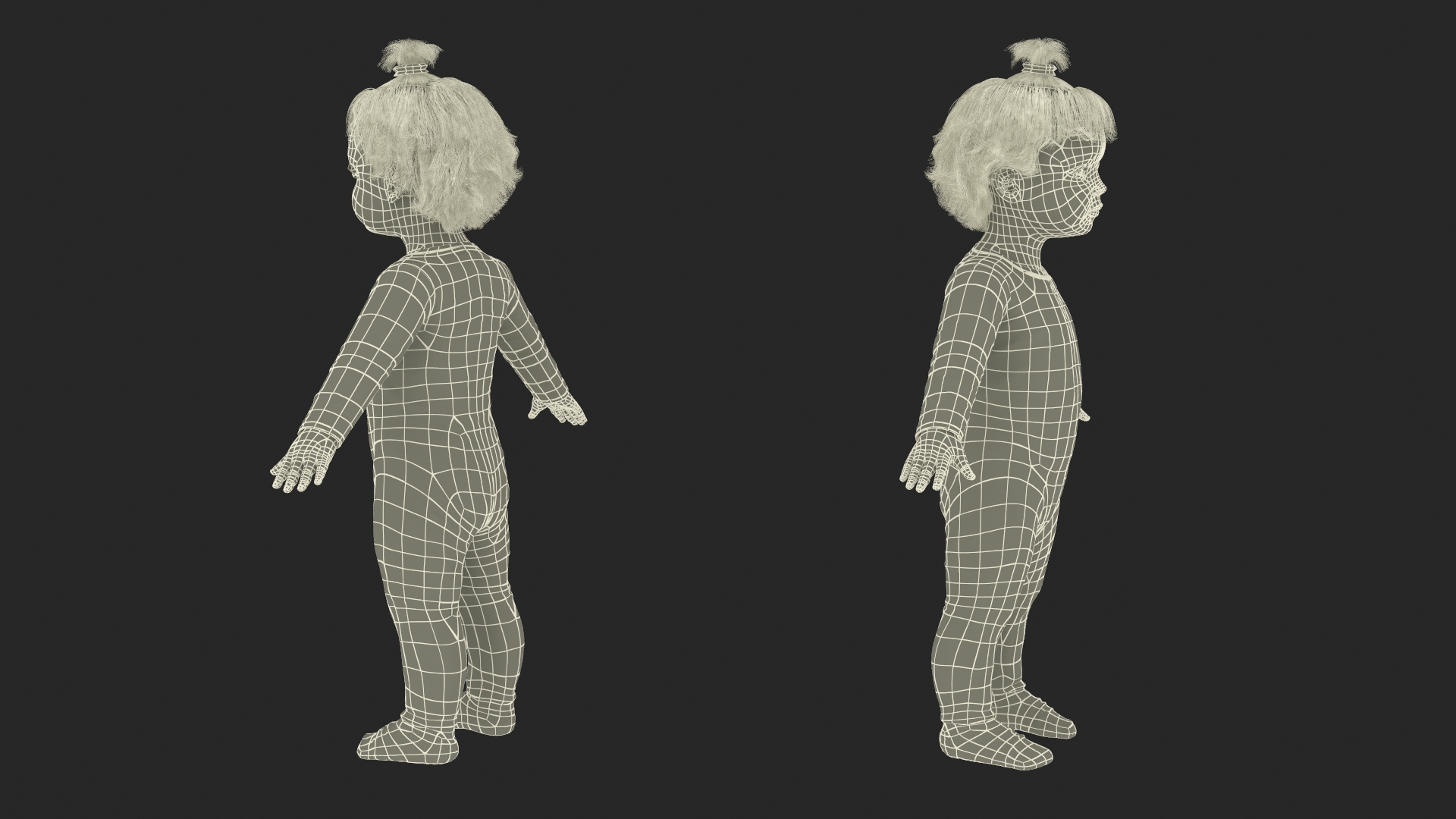 3D Baby Girl Wearing Full Bodysuit A-Pose model