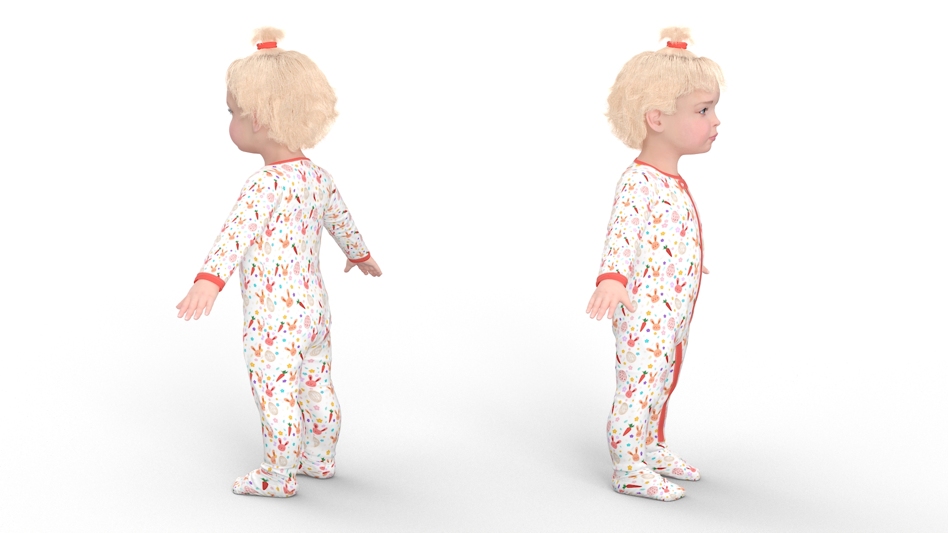3D Baby Girl Wearing Full Bodysuit A-Pose model