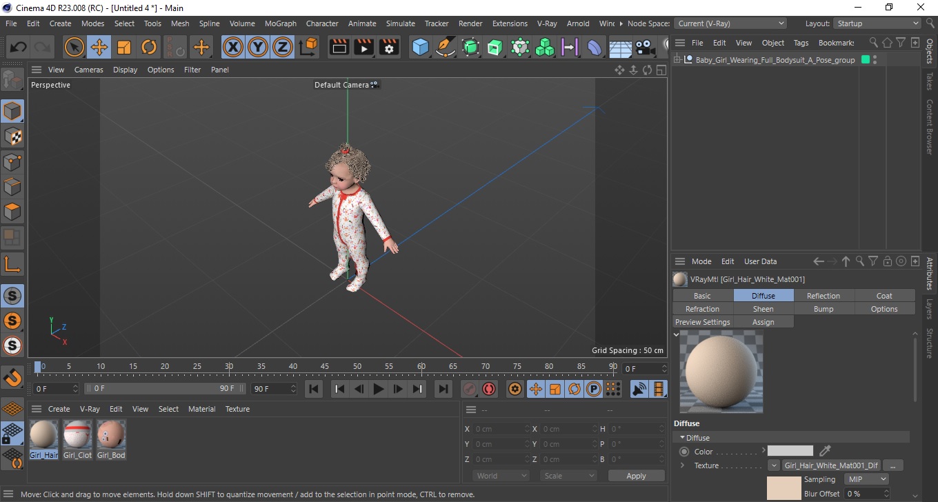3D Baby Girl Wearing Full Bodysuit A-Pose model