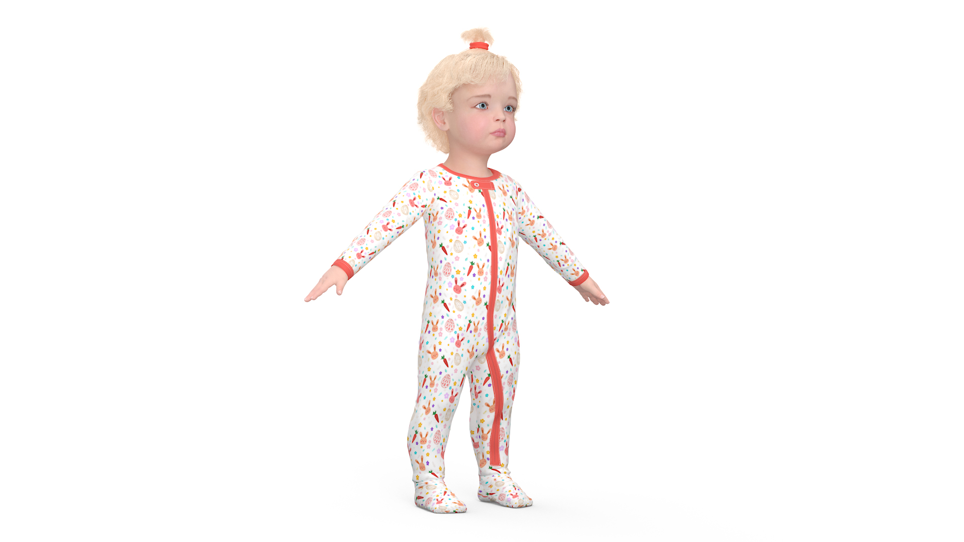 3D Baby Girl Wearing Full Bodysuit A-Pose model