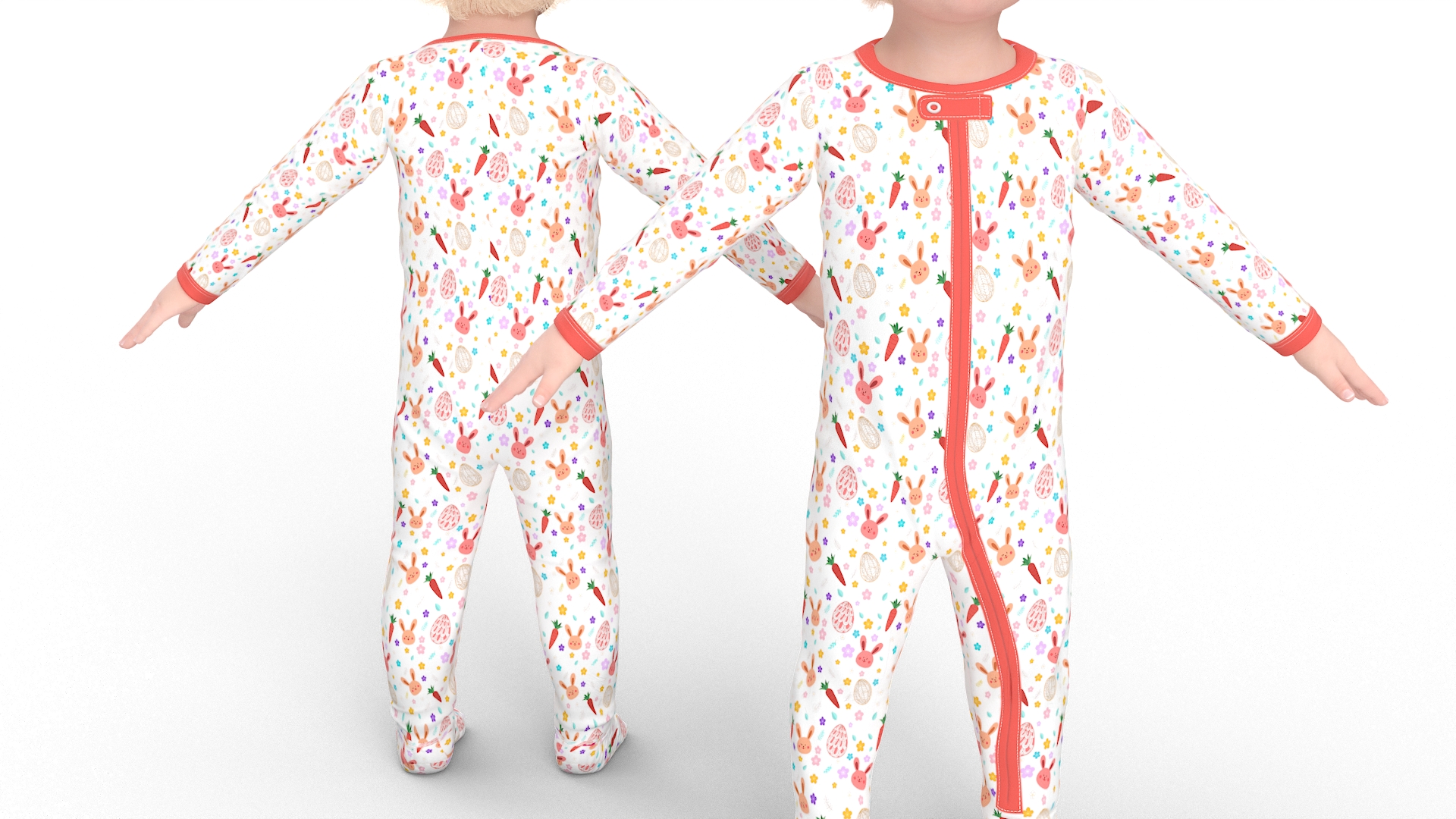 3D Baby Girl Wearing Full Bodysuit A-Pose model