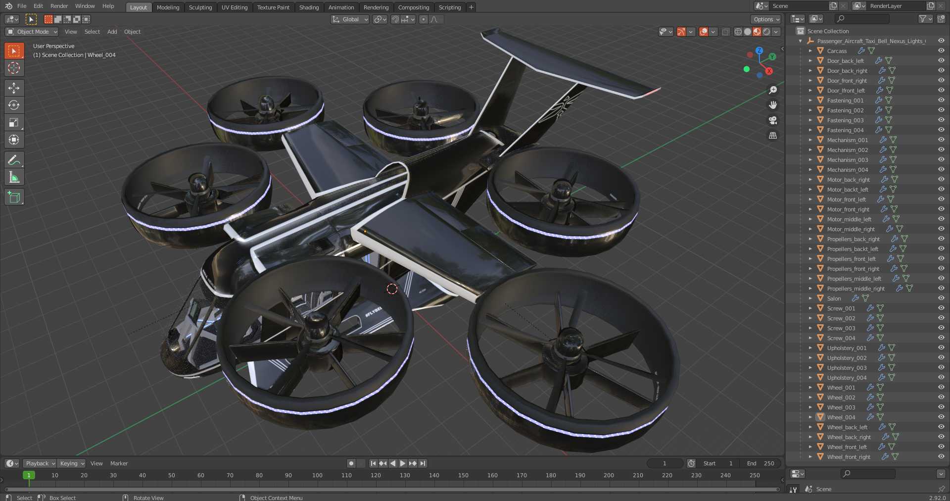 Passenger Aircraft Taxi Bell Nexus Lights On 3D model