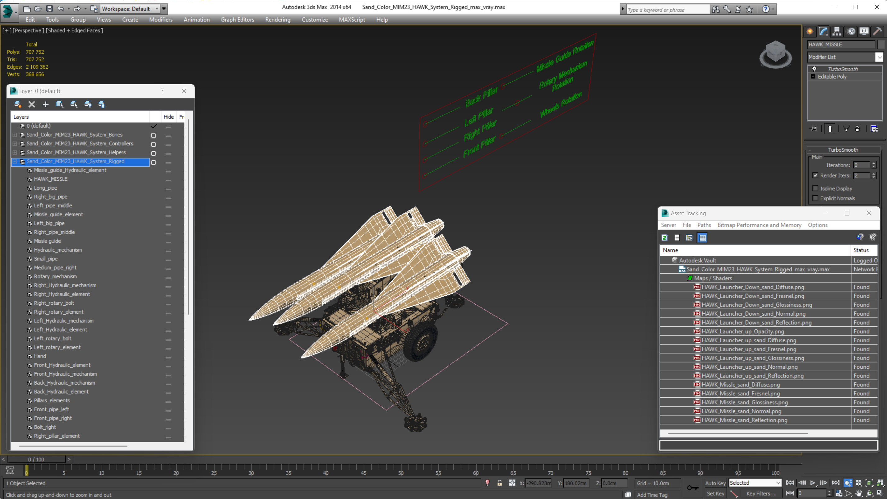 Sand Color MIM23 HAWK System Rigged for Maya 3D model