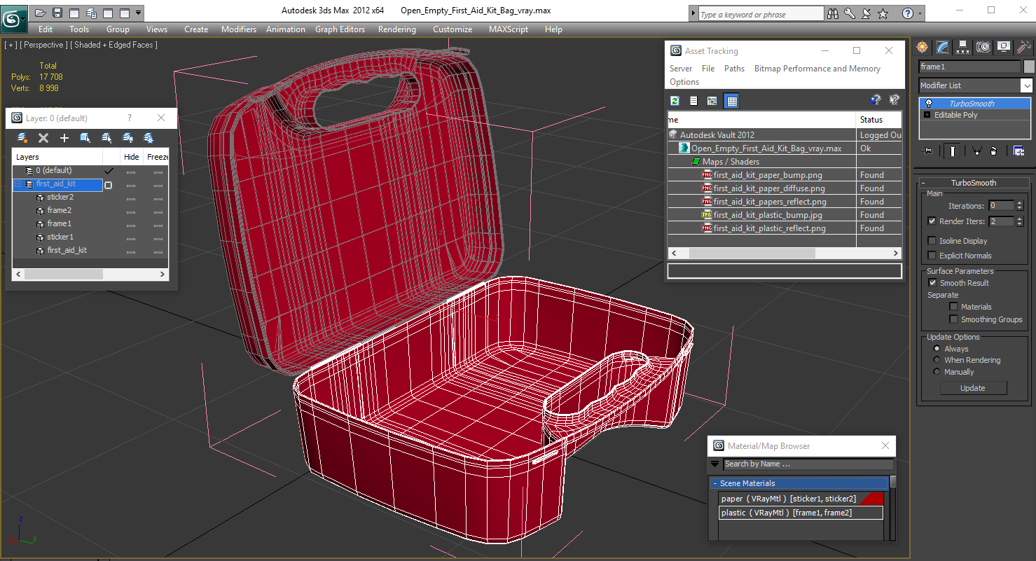 3D Open Empty First Aid Kit Bag model