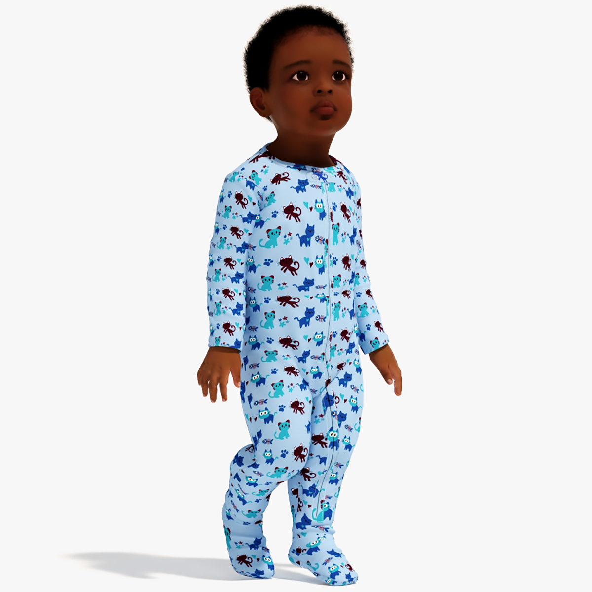 Little Dark Skinned Boy in Full Bodysuit Rigged 3D