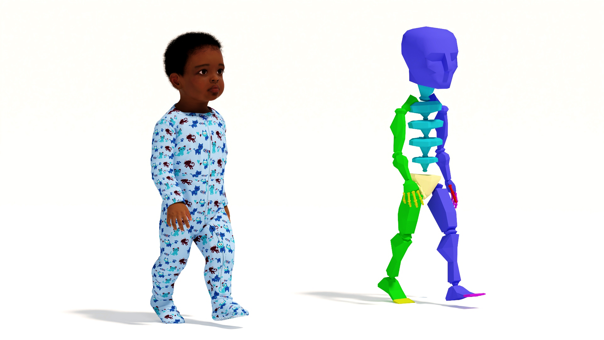 Little Dark Skinned Boy in Full Bodysuit Rigged 3D