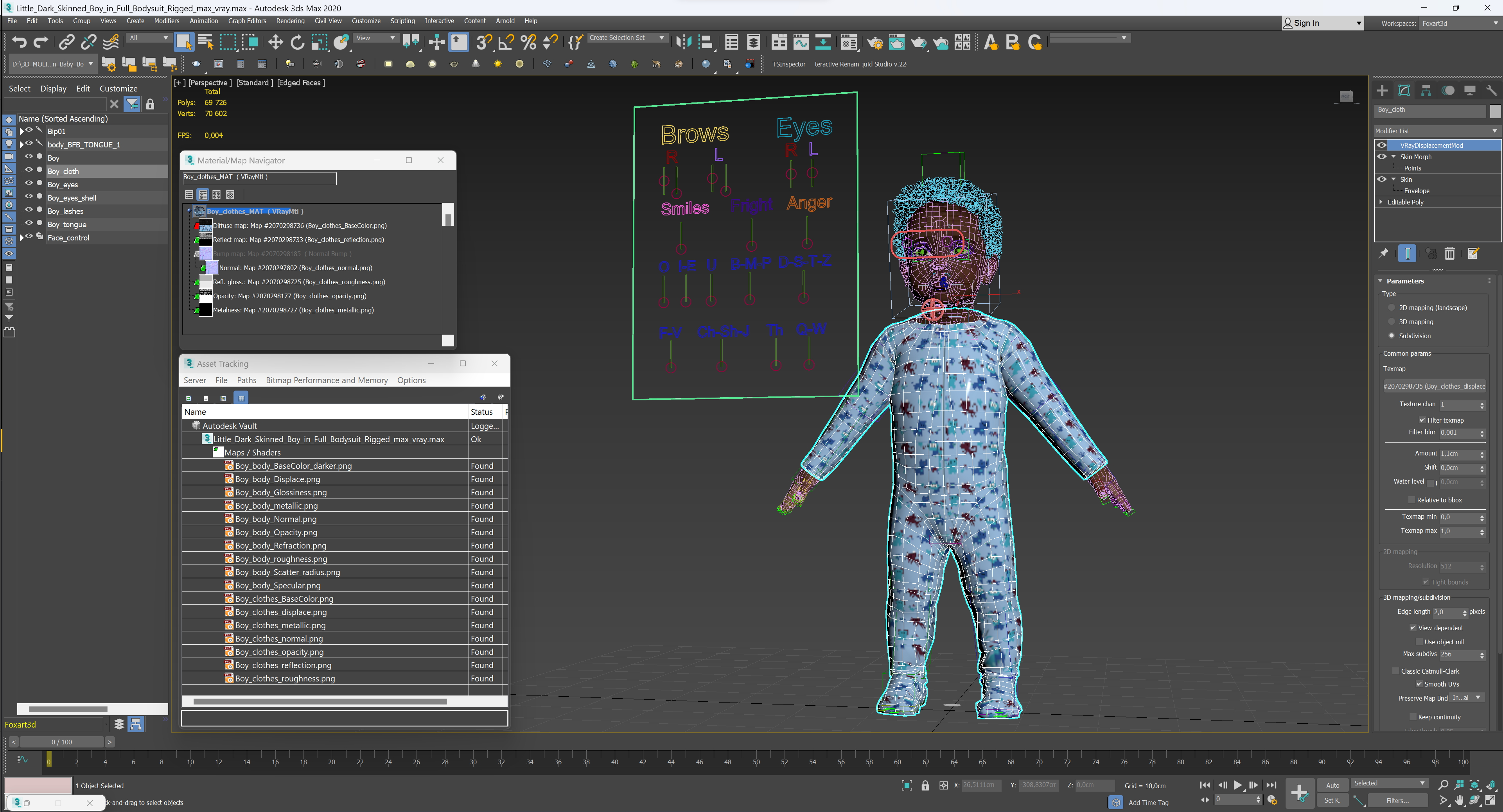 Little Dark Skinned Boy in Full Bodysuit Rigged 3D