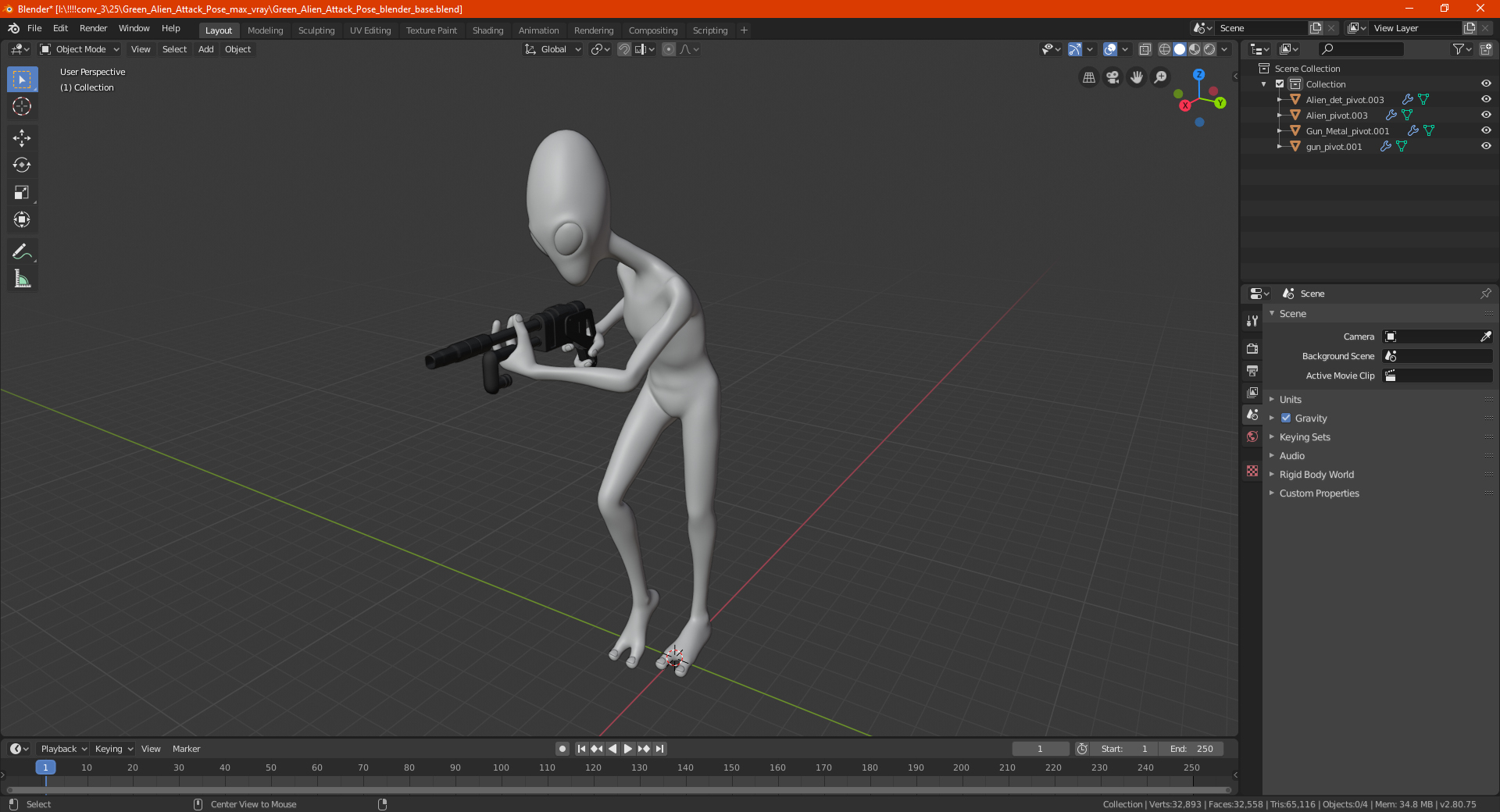 3D Green Alien Attack Pose model