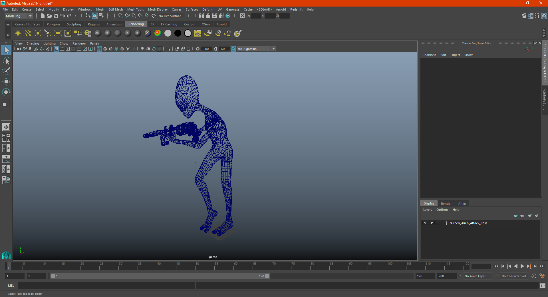 3D Green Alien Attack Pose model