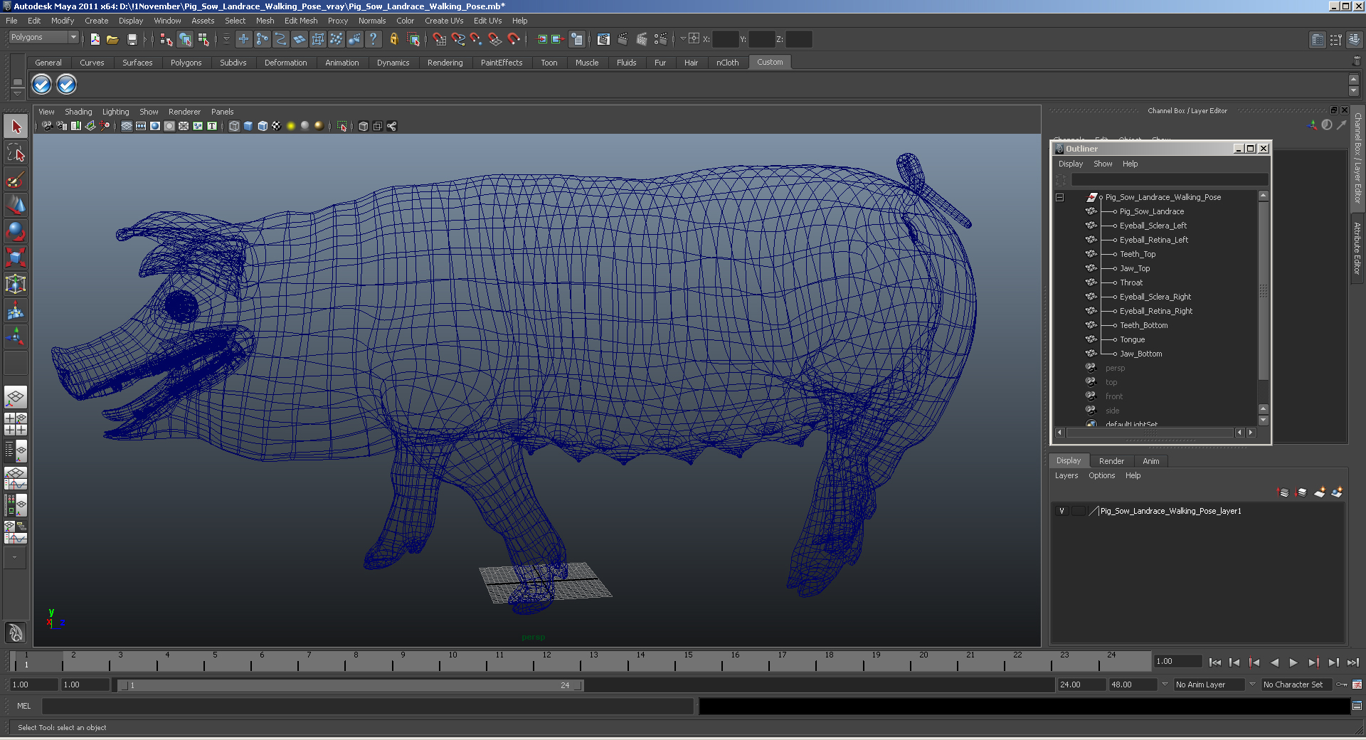 Pig Sow Landrace Walking Pose 3D model