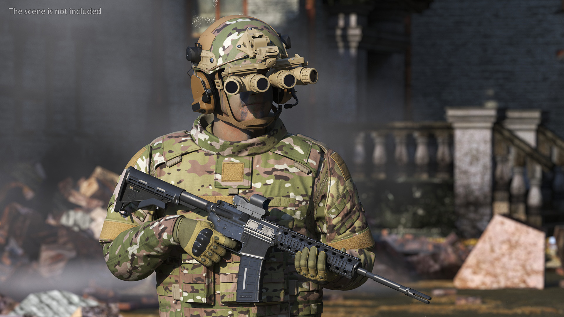 3D model Soldier in Night Vision Goggles Green Camo Walking