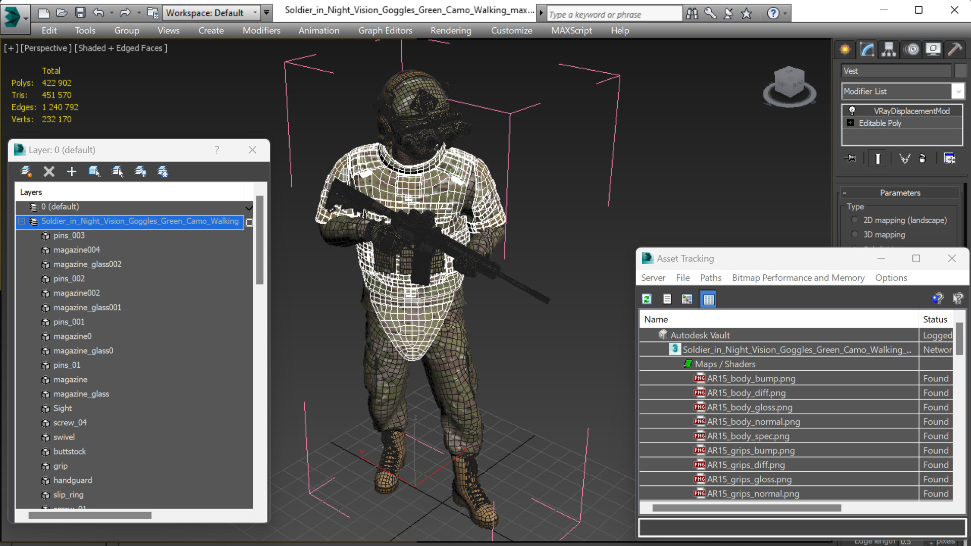 3D model Soldier in Night Vision Goggles Green Camo Walking
