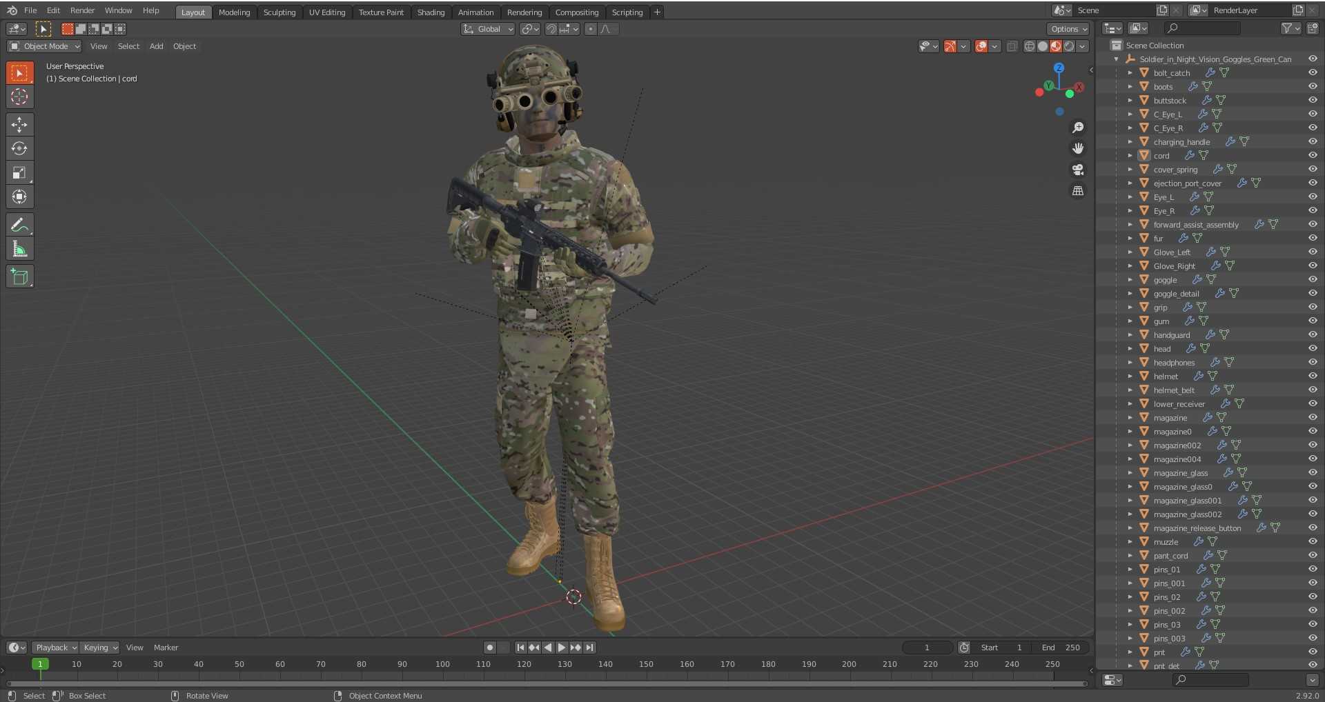 3D model Soldier in Night Vision Goggles Green Camo Walking