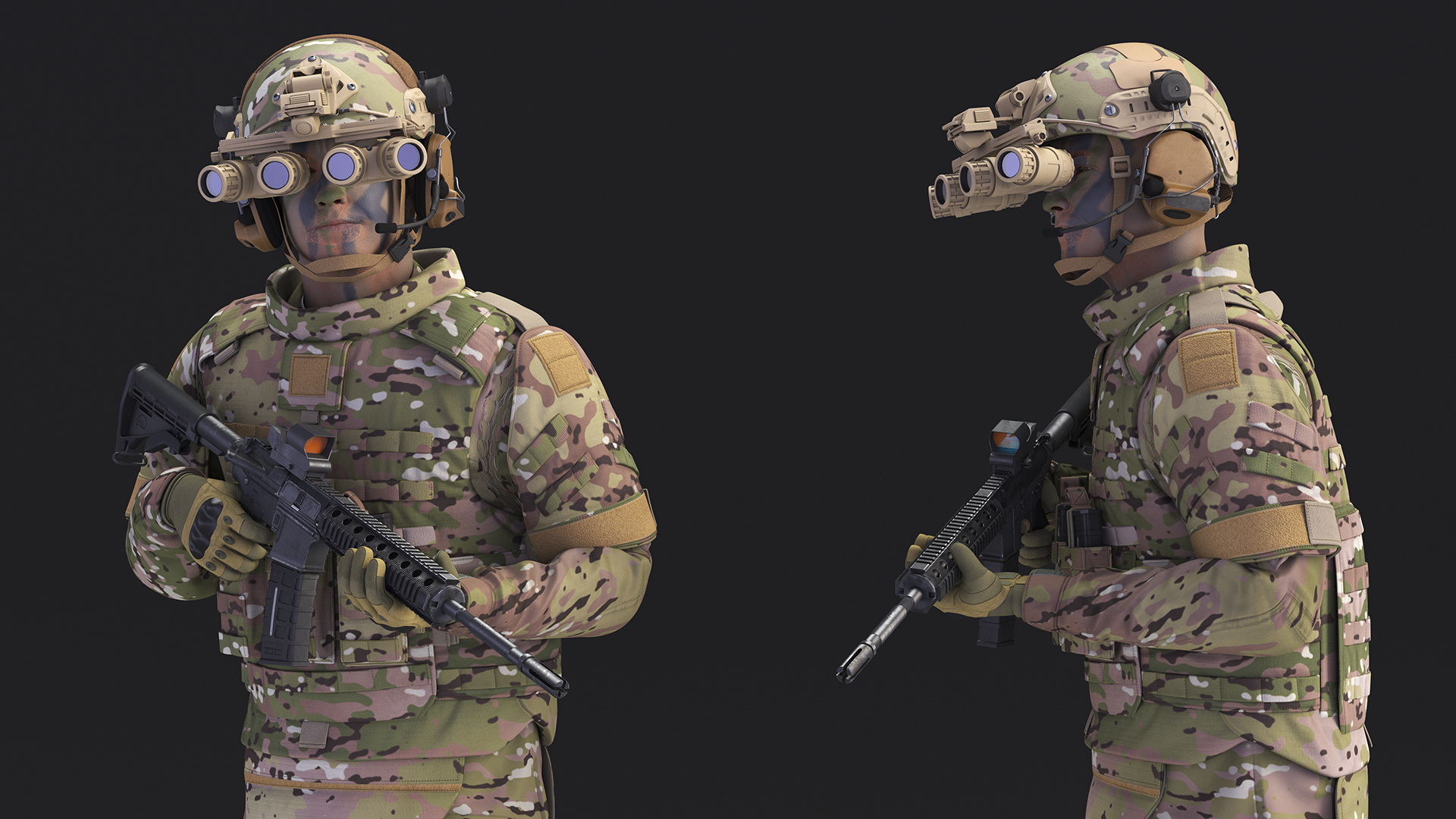 3D model Soldier in Night Vision Goggles Green Camo Walking