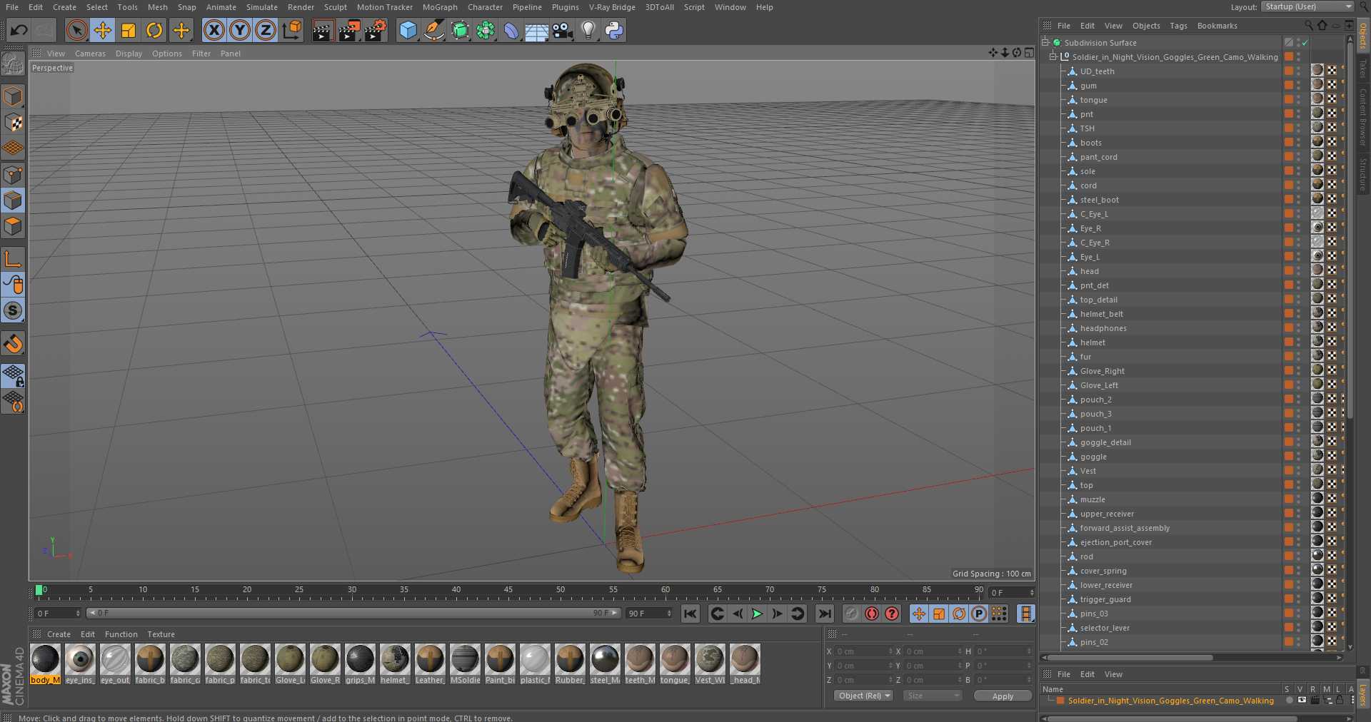 3D model Soldier in Night Vision Goggles Green Camo Walking