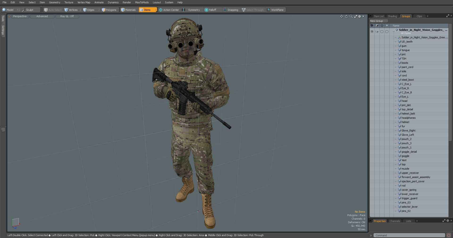 3D model Soldier in Night Vision Goggles Green Camo Walking