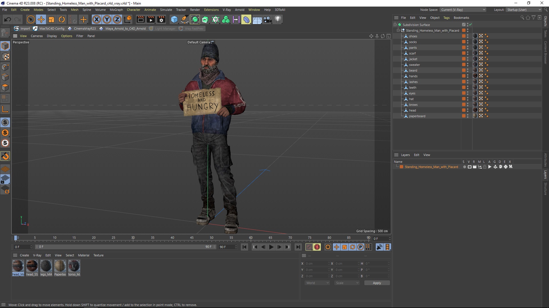 Standing Homeless Man with Placard 3D model