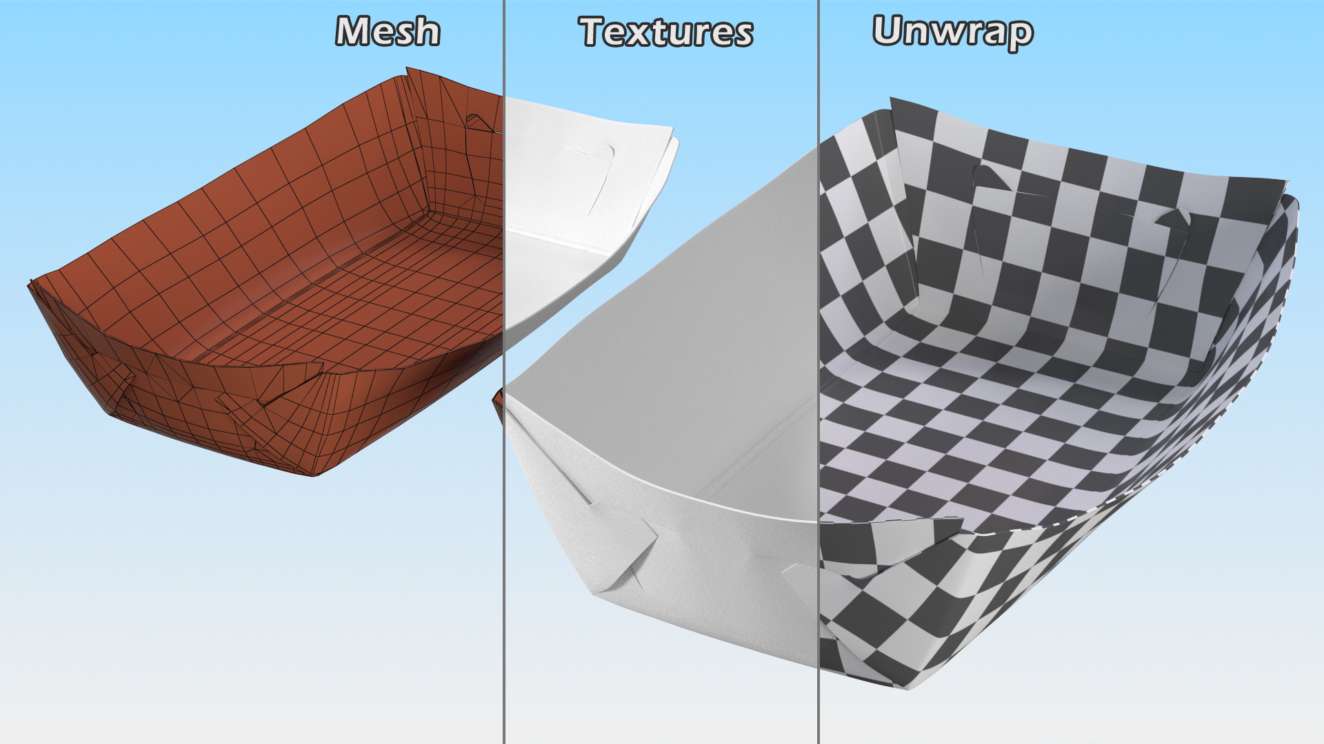 White Paper Rectangular Food Tray Set 3D